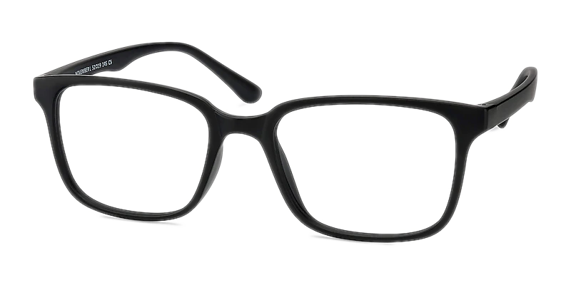 a pair of black plastic eyeglasses